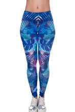 Load image into Gallery viewer, Women Leggings Tropical Leaves Printing Blue Fitness Legging Sexy Silm Legins High Waist Stretch
