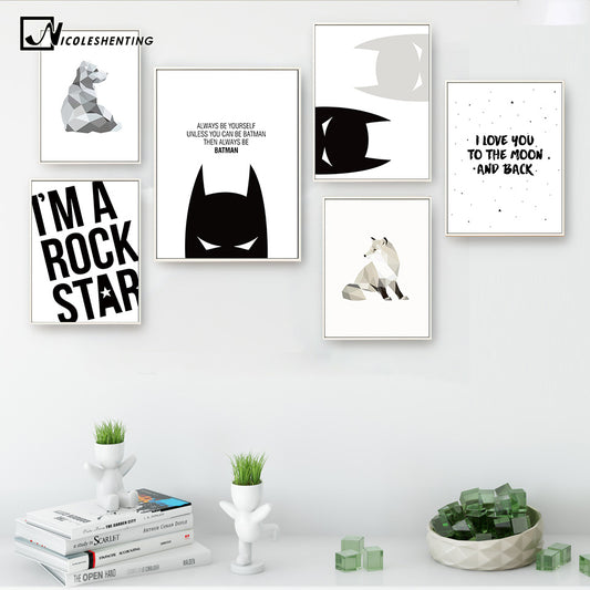 Cartoon Superheroes Batman Motivational Poster Quote Print Wall Art Canvas Painting Nursery Picture Baby Living Room Home Decor