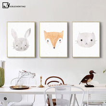 Load image into Gallery viewer, Watercolor Kawaii Animal Rabbit Cat Fox Poster Prints Wall Art Canvas Painting Nursery Picture Baby Room Decoration Home Decor
