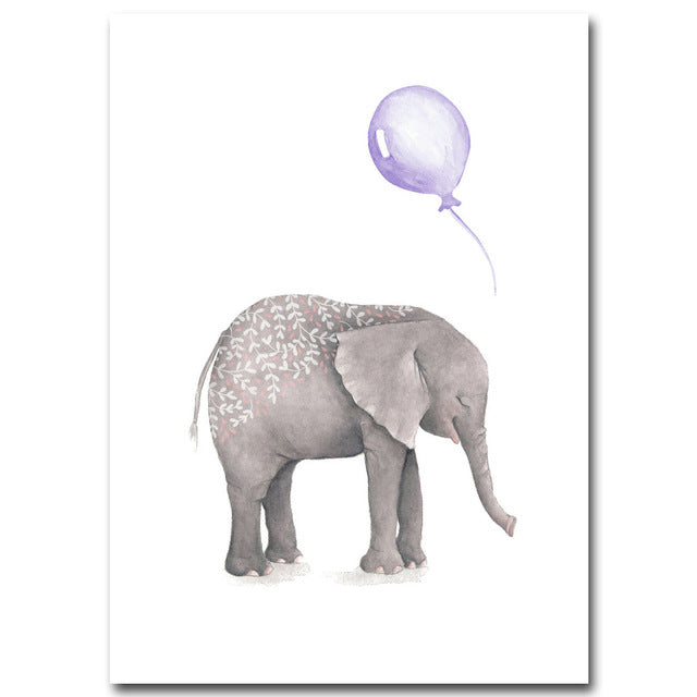 Watercolor Deer Elephant Balloon Posters Animal Canvas Prints Wall Art Painting Decorative Picture Children Room Decoration
