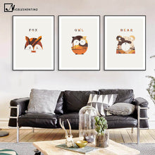 Load image into Gallery viewer, Nordic Art Animal Fox Bear Owl Canvas Poster Minimalist Painting Nursery Wall Picture Print Modern Children Room Decoration 311
