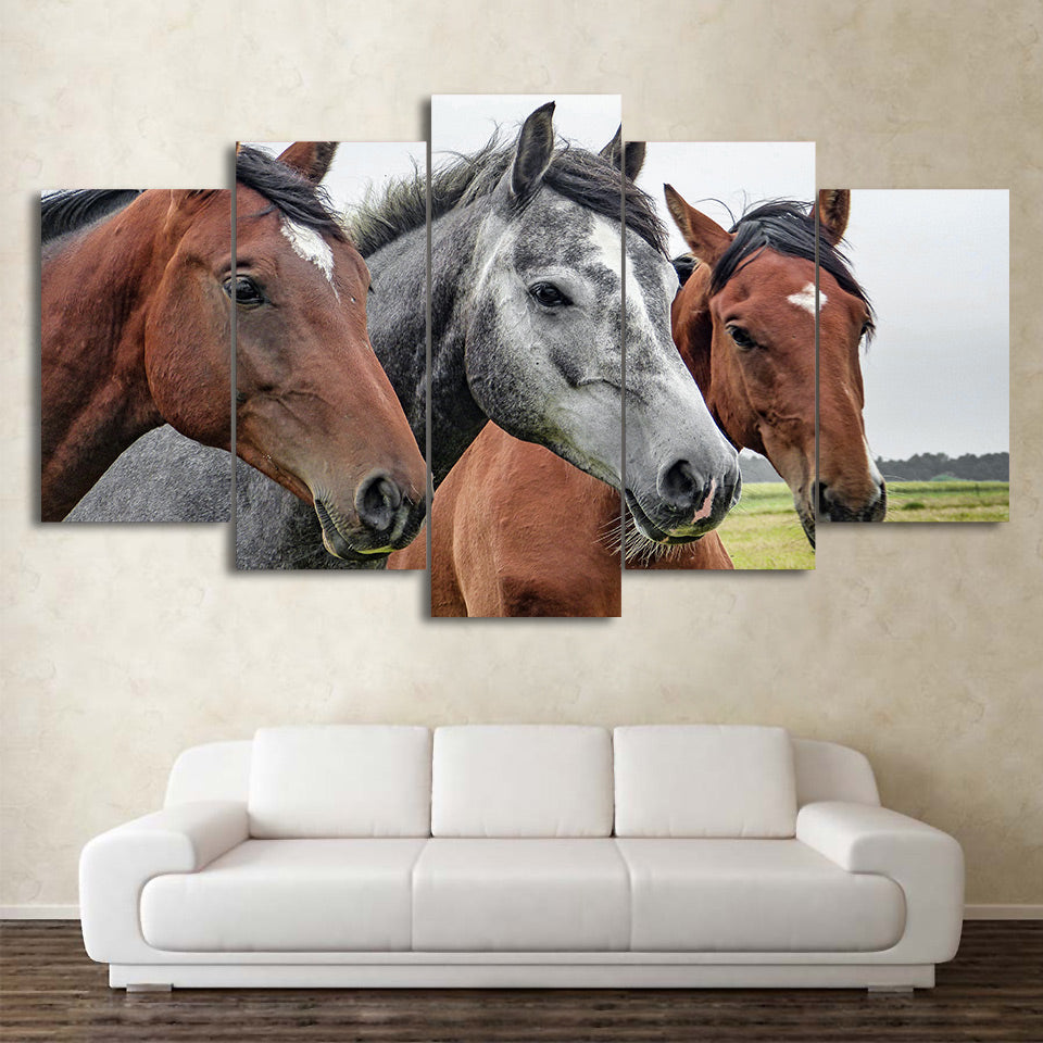 HD Printed 5 Piece Canvas Art Brown and Grey Horses Painting Framed Modular Wall Pictures for Living Room Free Shipping CU-2255B