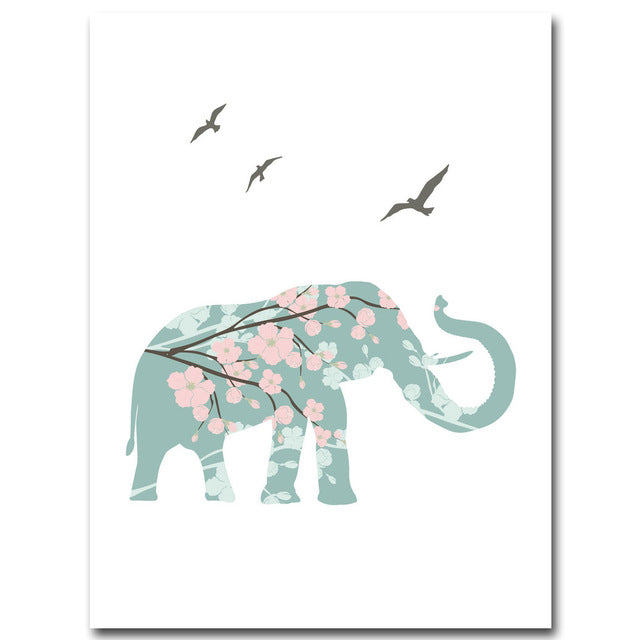 Nordic Art Flower Elephant Minimalist Canvas Poster Painting Nursery Picture Print Modern Baby Room Decoration Home Decor