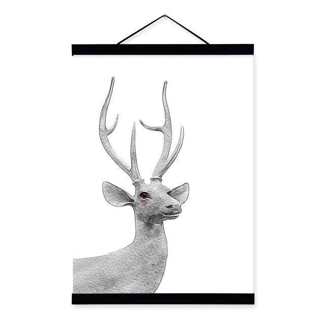 Nordic Minimalist Animal Deer Head Wooden Framed Posters Vintage Retro Wall Art Canvas Painting Picture Prints Home Decor Scroll