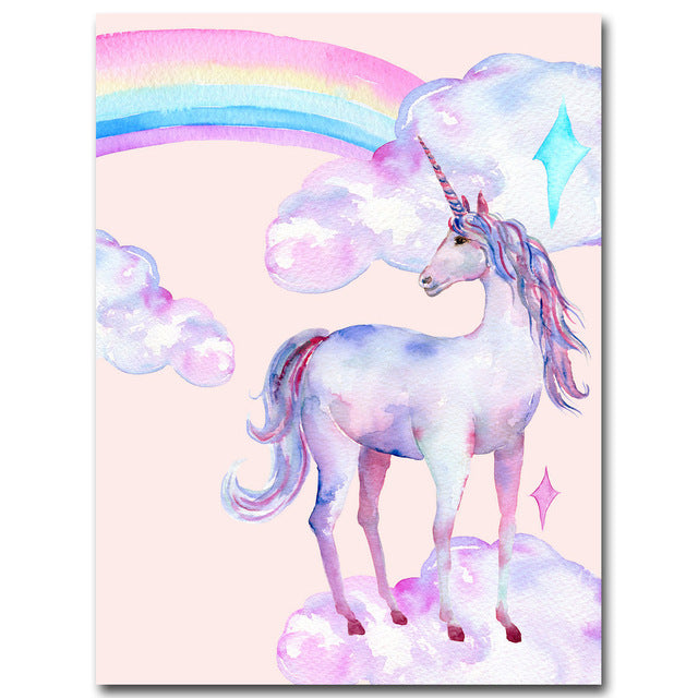 Pink Rainbow Unicorn Posters and Prints Watercolor Pegasus Painting Wall Art Decorative Picture Nordic Style Kids Decoration