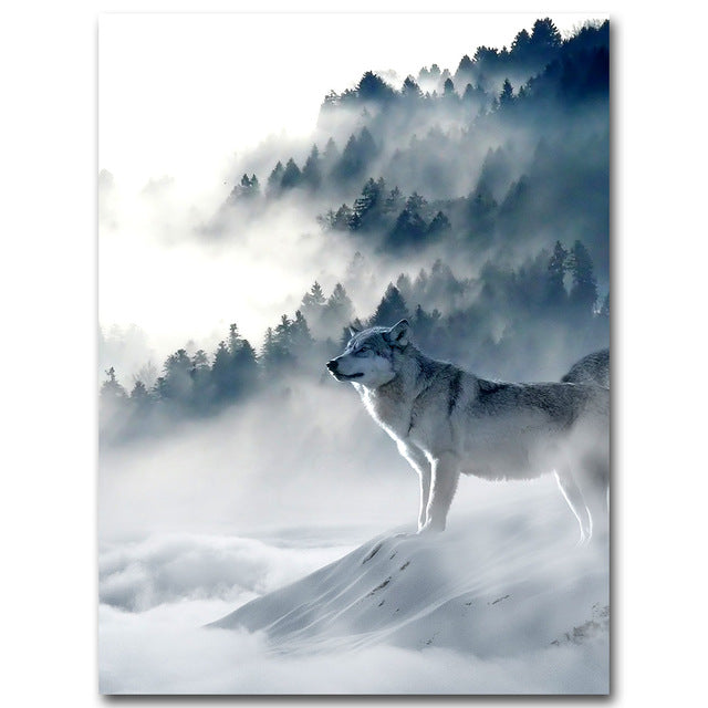 NICOLESHENTING Nordic Art Wolf Snow Mountains Art Canvas Poster Minimalist Print Nature Picture Modern Home Room Decoration