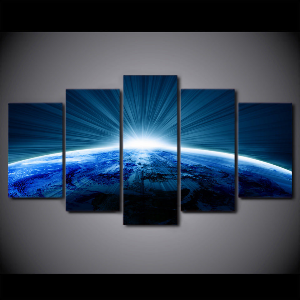 HD Printed 5 Piece Canvas Art Universe Blue Planet White Aperture Painting Wall Pictures for Living Room Free Shipping NY-6925A
