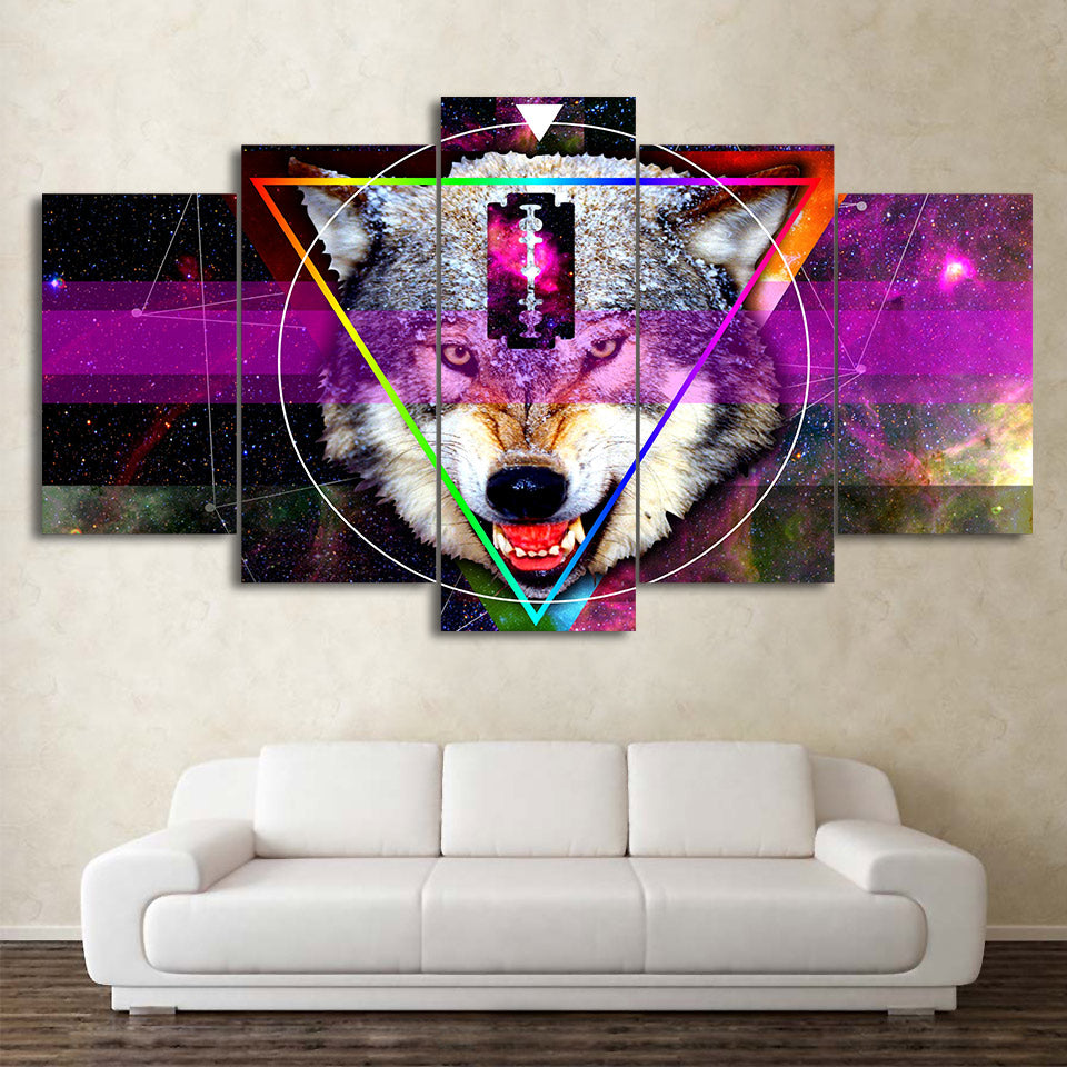 HD Printed 5 Piece Canvas Art Abstract Stars Wolf Painting Framed Modular Wall Pictures for Living Room Free Shipping CU-2253B