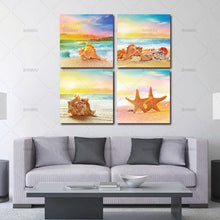 Load image into Gallery viewer, Canvas Paintings Wall Art for Home Decorations 4 Piece Modern Seascape shells Canvas Print Artwork Landscape Sea Beach Pictures
