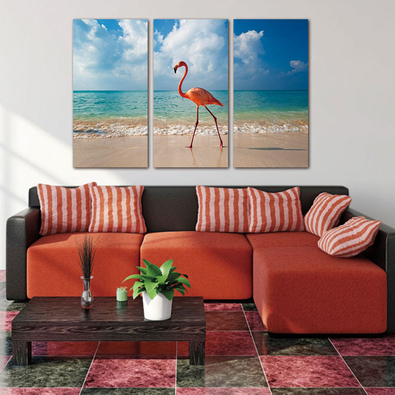 3 Panel Wall Art canvas Painting Flamingo Walking In Beach Pictures Prints On Canvas Animal The Picture Decor Oil For Home Print