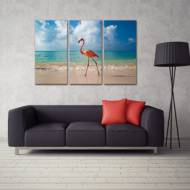 3 Panel Wall Art canvas Painting Flamingo Walking In Beach Pictures Prints On Canvas Animal The Picture Decor Oil For Home Print