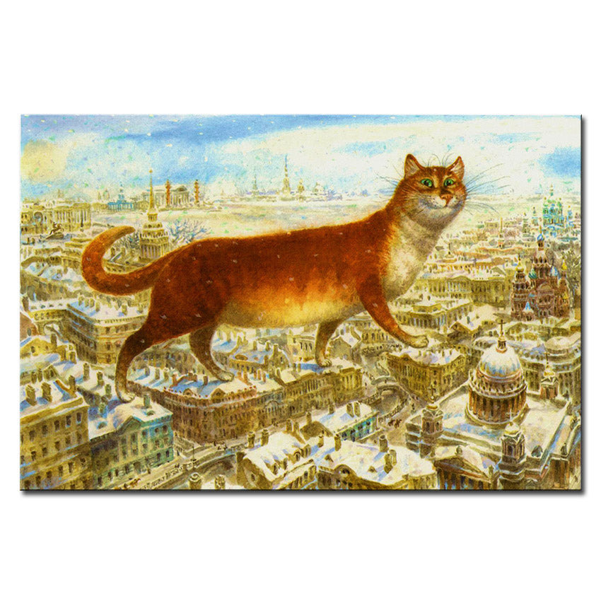 Vladimir Rumyantsev walk on the building cat world oil painting wall Art Picture Paint on Canvas Prints wall painting no framed