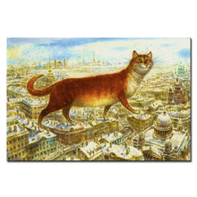 Load image into Gallery viewer, Vladimir Rumyantsev walk on the building cat world oil painting wall Art Picture Paint on Canvas Prints wall painting no framed
