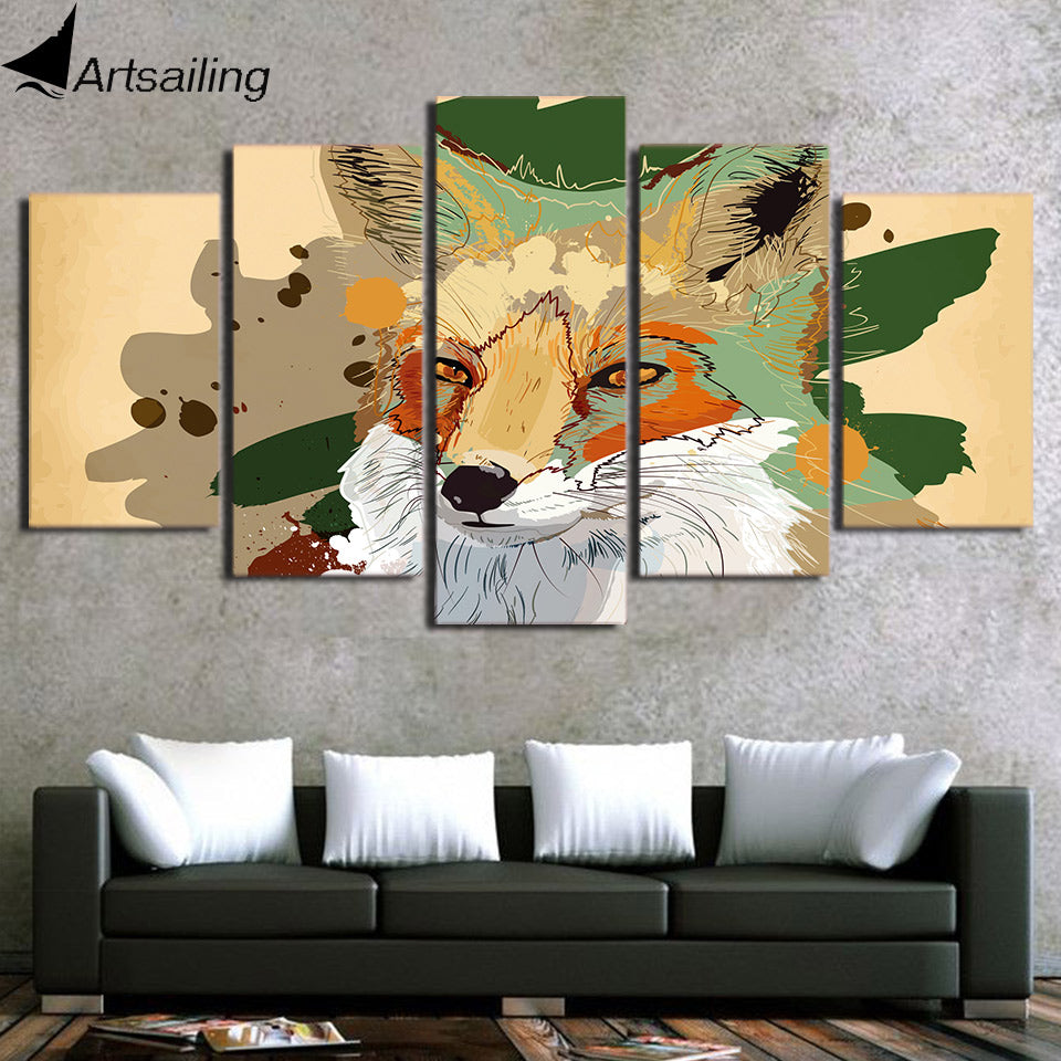 HD Printed 5 Piece Canvas Art Abstract Wolf Painting Wall Pictures Decor Framed Modular Painting Free Shipping NY-7093B
