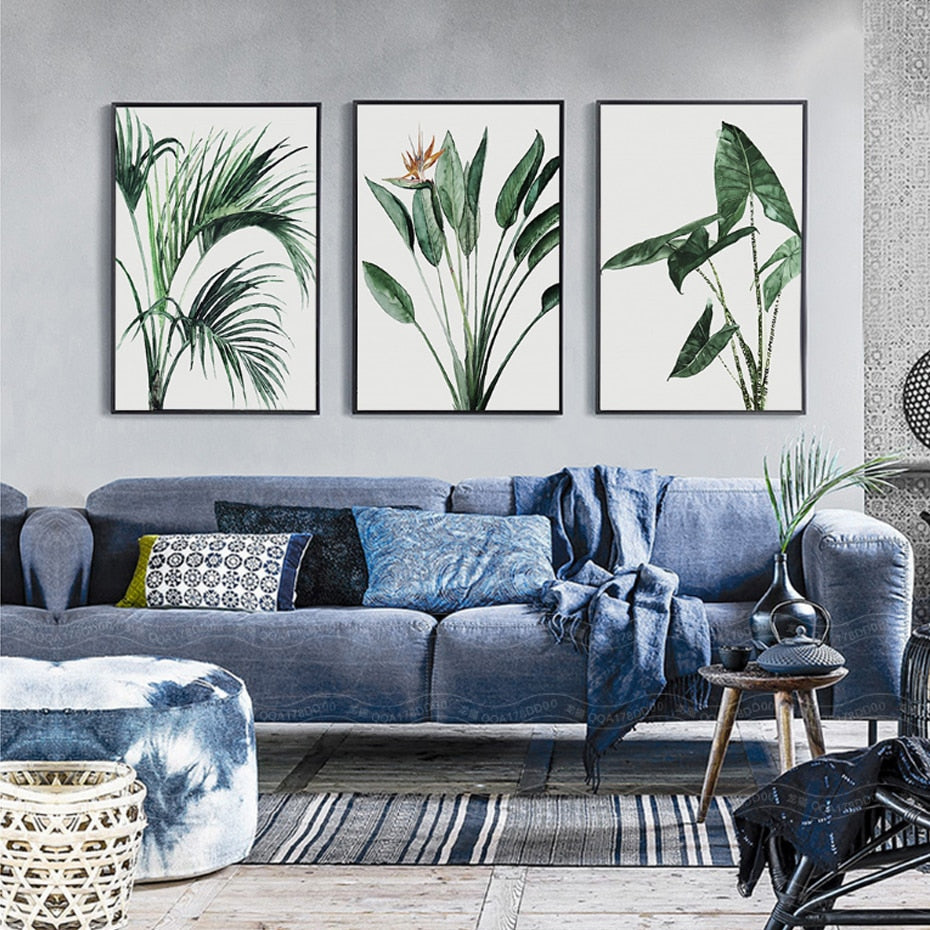 Watercolor Green Plants Leaves Canvas Paintings Nordic Scandinavian Office Wall Art Poster Picture for Living Room Home Decor