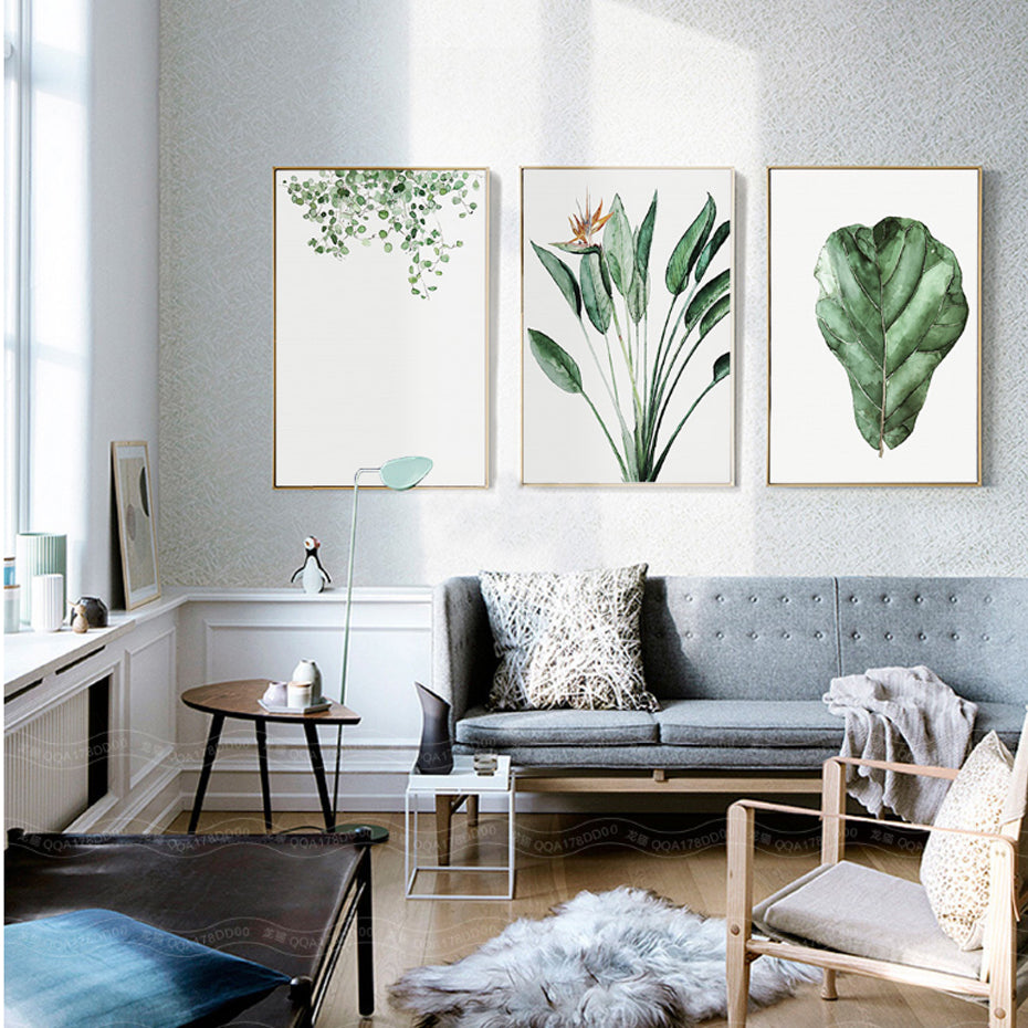 Watercolor Green Plants Leaves Canvas Paintings Nordic Scandinavian Office Wall Art Poster Picture for Living Room Home Decor