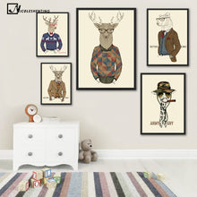 Load image into Gallery viewer, NICOLESHENTING Cartoon Fashion Animal Glasses Deer Giraffe Poster Minimalist Art Canvas Nursery Picture Kids Room Decoration
