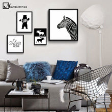 Load image into Gallery viewer, Deer Bear Zebra Nordic Art Canvas Poster Minimalist Print Black White Abstract Wall Picture Modern Home Room Decoration
