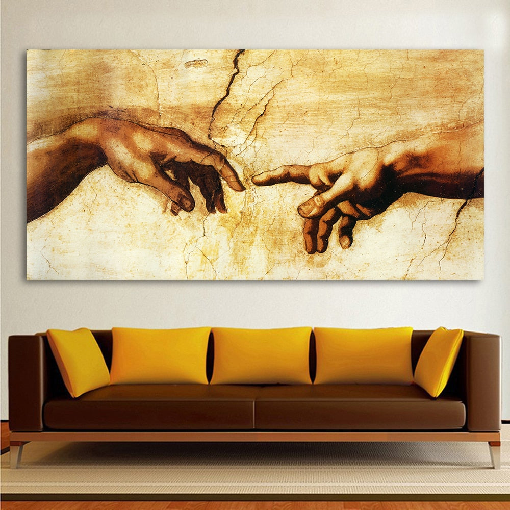 HDARTISAN Classic Painting Decorative Canvas Art Michelangelo Creation Of Adam Home Decor Wall Pictures For Living Room No Frame