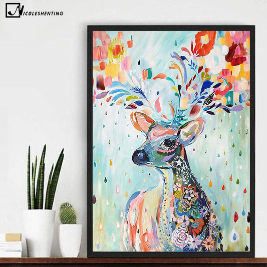 Nordic Art Watercolor Animal Deer Minimalist Poster Canvas Painting A4 Wall Picture Print Modern Home Room Decor Hand Painted