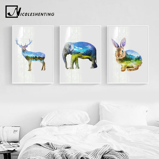 Animal Elephant Rabbit Wall Art Canvas Posters and Prints Abstract Painting Decorative Picture for Living Room Nordic Decoration