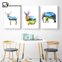 Load image into Gallery viewer, Animal Elephant Rabbit Wall Art Canvas Posters and Prints Abstract Painting Decorative Picture for Living Room Nordic Decoration
