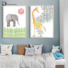 Load image into Gallery viewer, Elephant Giraffe Nordic Poster Prints Minimalist Wall Art Canvas Painting Modern Animal Nursery Picture Kids Room Decoration
