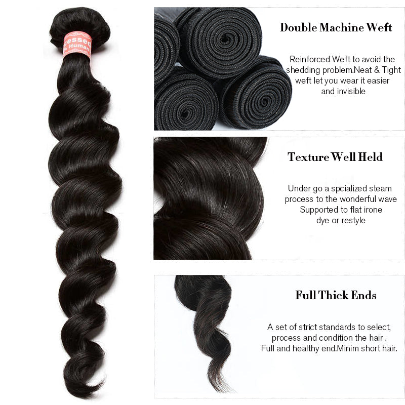 3 Loose Wave Human Hair Bundles With Closure 4X4 Brazilian Hair Weave Bundles Deal Remy Nature Color Prosa Hair Products