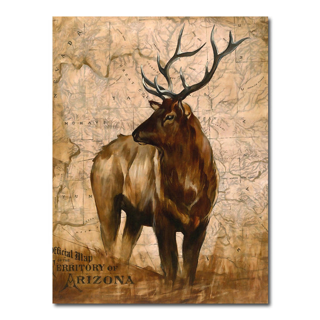 Nordic Art Deer and Map Vintage Minimalist Art Canvas Painting Modern Wall Picture Print Home Living Room Decoration 438