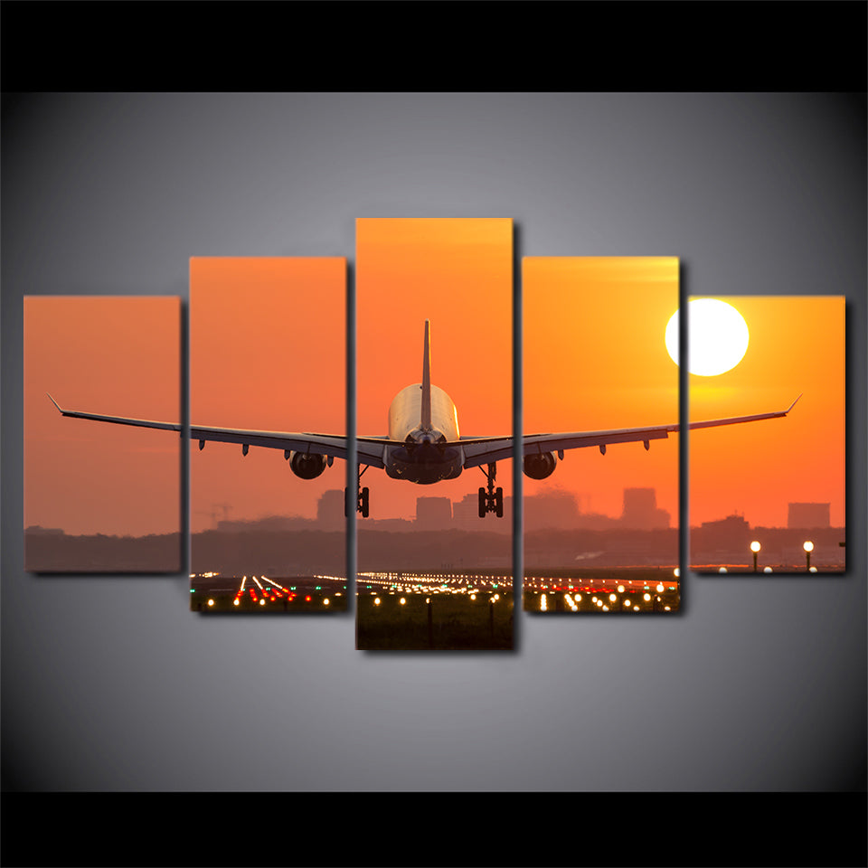 HD Printed 5 Piece Canvas Art Airplane Sunset Canvas Painting Wall Pictures for Living Room Home Decor Free Shipping CU-2688C