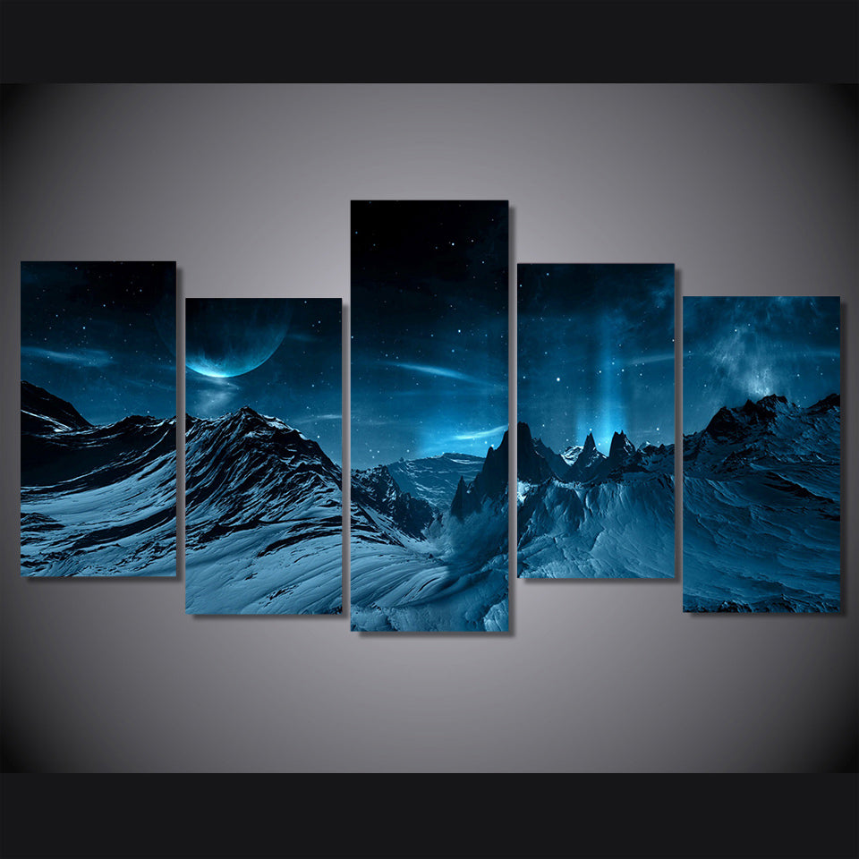 HD Printed 5 piece canvas art Blue Night And Mountain space sky Painting poster wall art for living room Free shipping/ny-2941