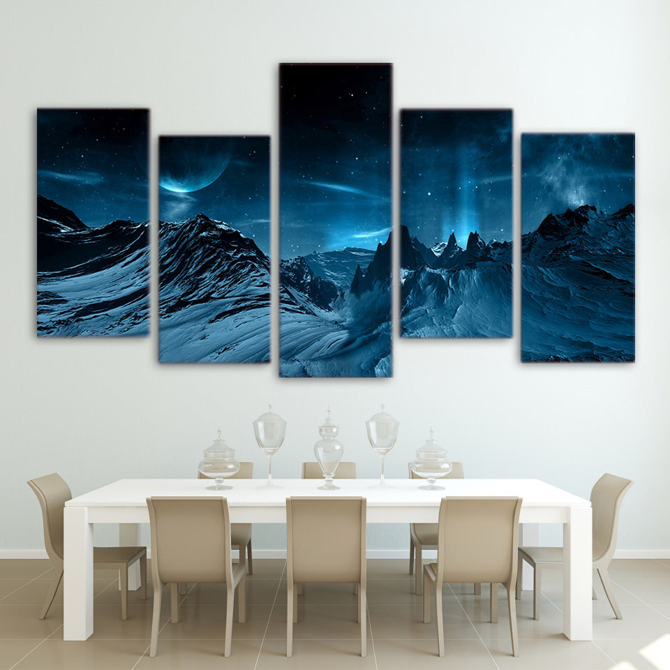 HD Printed 5 piece canvas art Blue Night And Mountain space sky Painting poster wall art for living room Free shipping/ny-2941