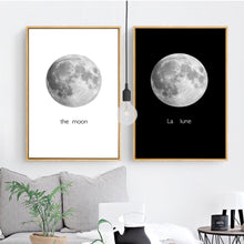 Load image into Gallery viewer, Modern The Moon Canvas Painting Black White Posters Prints Nordic Wall Art Pictures for Living Room Home Decor Drop Shipping
