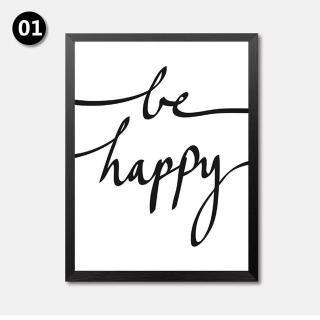 Be Happe Quote Canvas Art Print Poster, Wall Picture for Home Decoration, Life Is Beautiful Letters Art Wall Print HD2193