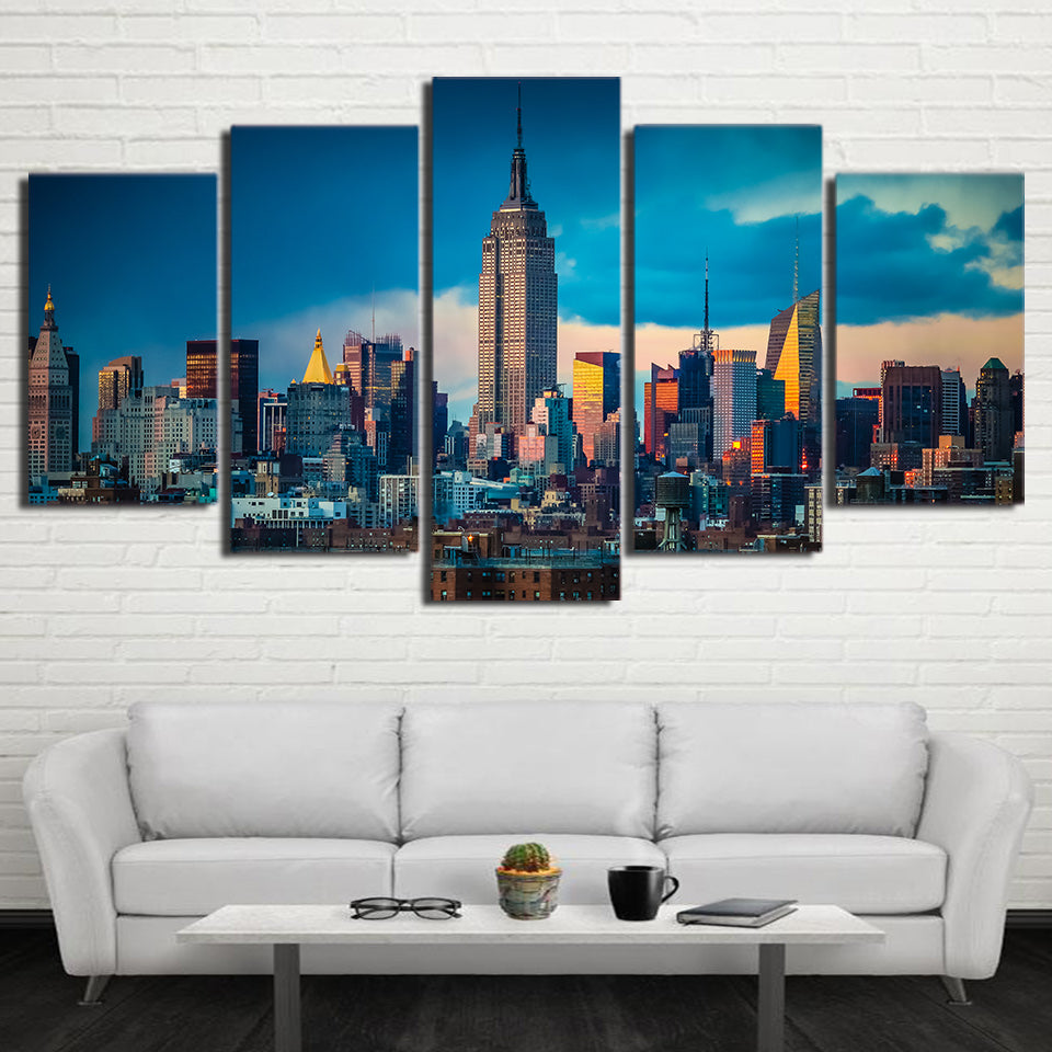 HD Printed 5 Piece Canvas Art New York City Painting Empire State Building Wall Pictures for Living Room Free Shipping NY-7271B