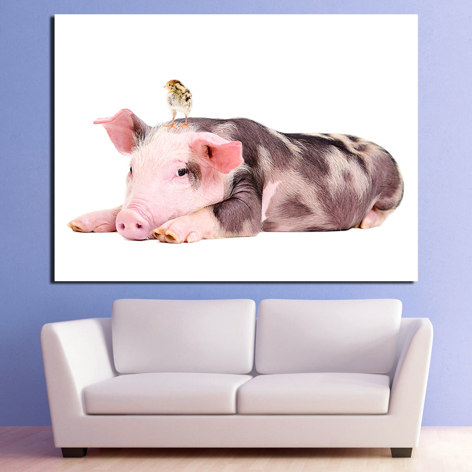 HD Printed 1 Piece Cute Pig Cubs Birds Canvas Painting Wall Pictures For Kids Room Posters and Prints Free Shipping NY-7286D