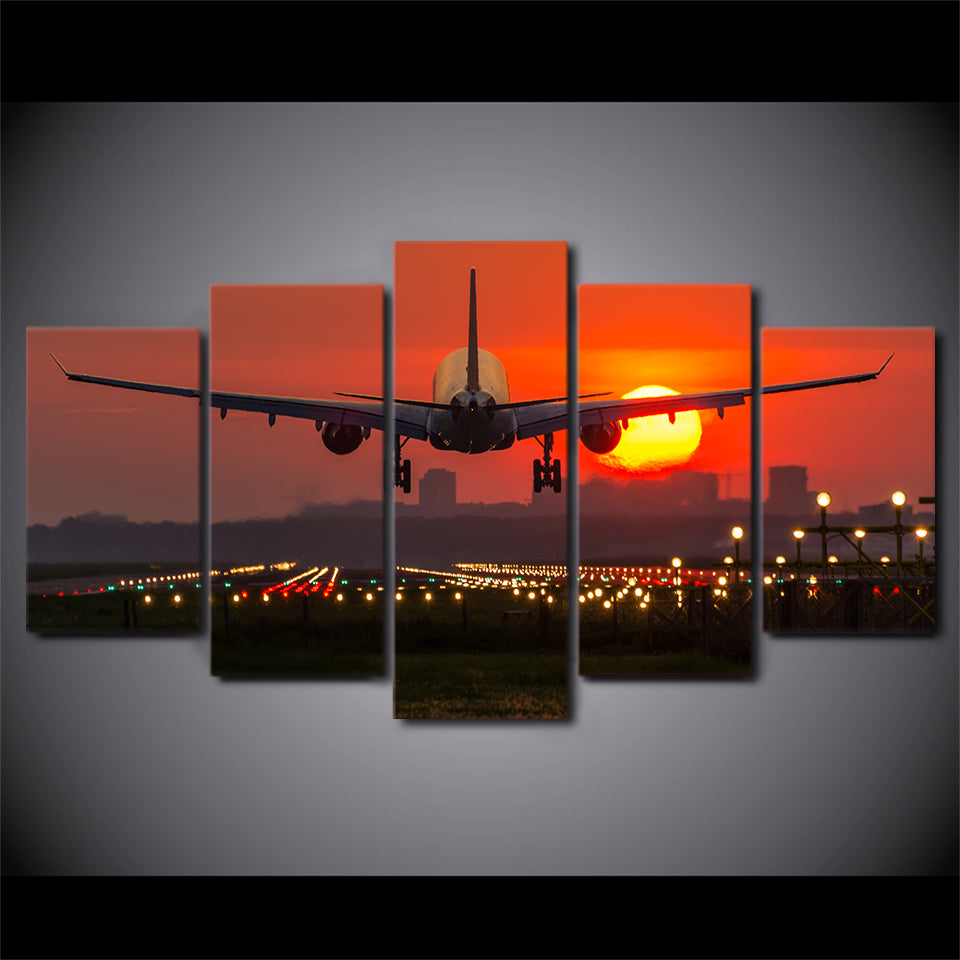 HD Printed 5 Piece Canvas Art Plane Red Sunset  Painting Landscape Poster Wall Pictures For Home Decor Free Shipping CU-2747C