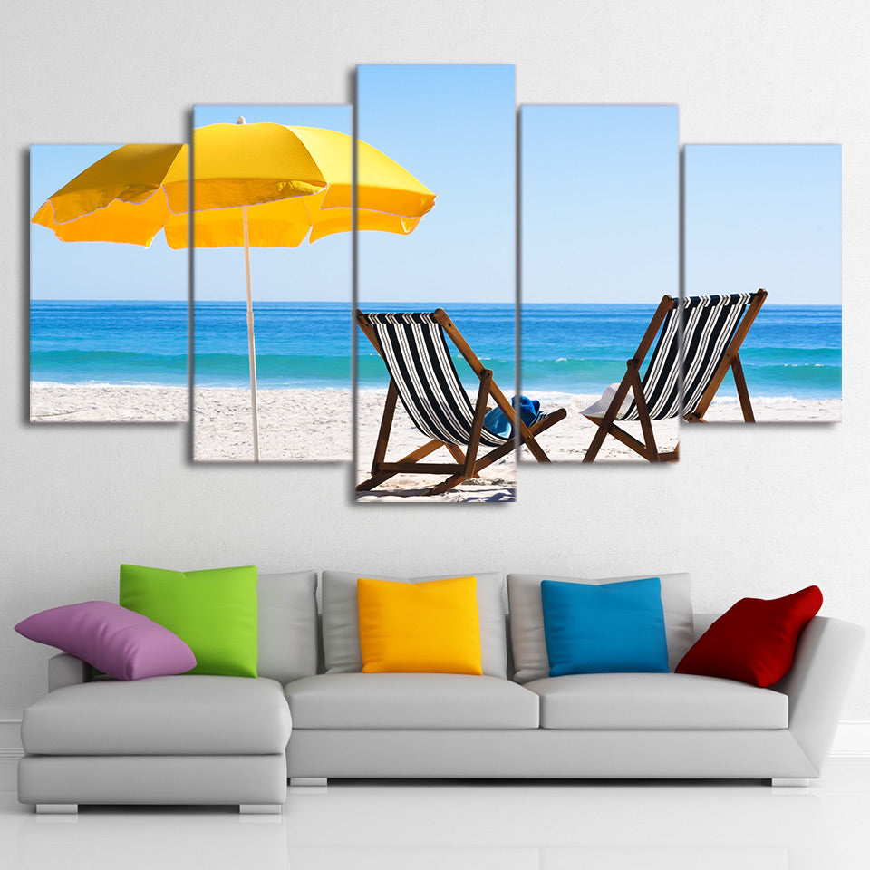 HD Printed 5 Piece Canvas Art Beach Chair Painting Beach Wall Pictures Decor Framed Modular Painting Free Shipping CU-2080C