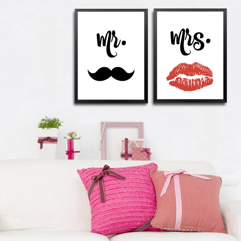 Mr Mrs Quote Canvas Art Print Poster, Wall Picture for Home Decoration, Beard Red Lips Art Wall Print HD2195