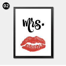 Load image into Gallery viewer, Mr Mrs Quote Canvas Art Print Poster, Wall Picture for Home Decoration, Beard Red Lips Art Wall Print HD2195
