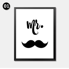 Load image into Gallery viewer, Mr Mrs Quote Canvas Art Print Poster, Wall Picture for Home Decoration, Beard Red Lips Art Wall Print HD2195
