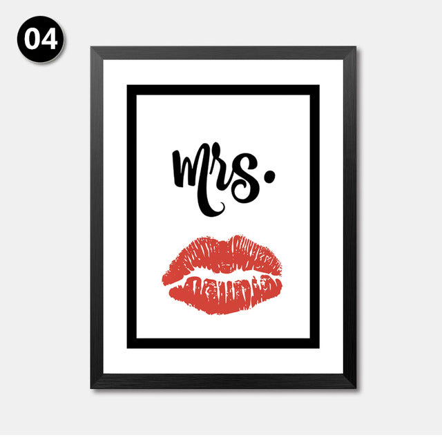 Mr Mrs Quote Canvas Art Print Poster, Wall Picture for Home Decoration, Beard Red Lips Art Wall Print HD2195