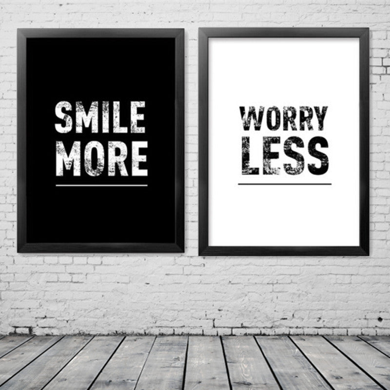 2pcs/lot Smile More Worry Less Inspiration Canvas Painting Poster, Wall Stickers Picture For Home Decoration Print Canvas HD1400