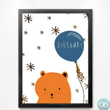 Load image into Gallery viewer, nordic children room decoration painting creative quotes happy birthday balloon cartoon animals poster painting print WT0019
