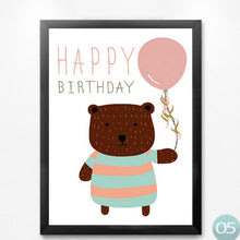 Load image into Gallery viewer, nordic children room decoration painting creative quotes happy birthday balloon cartoon animals poster painting print WT0019
