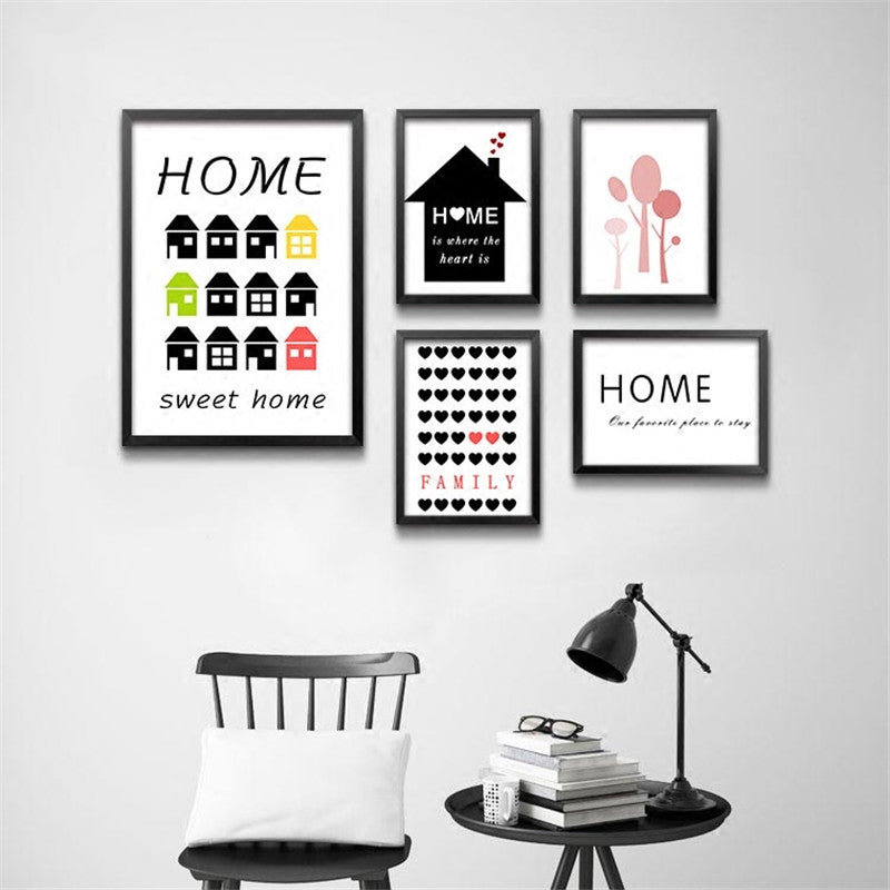 6pcs set abstract quote canvas painting posters prints Northern Europe fresh love family combination painting room decor YT0004