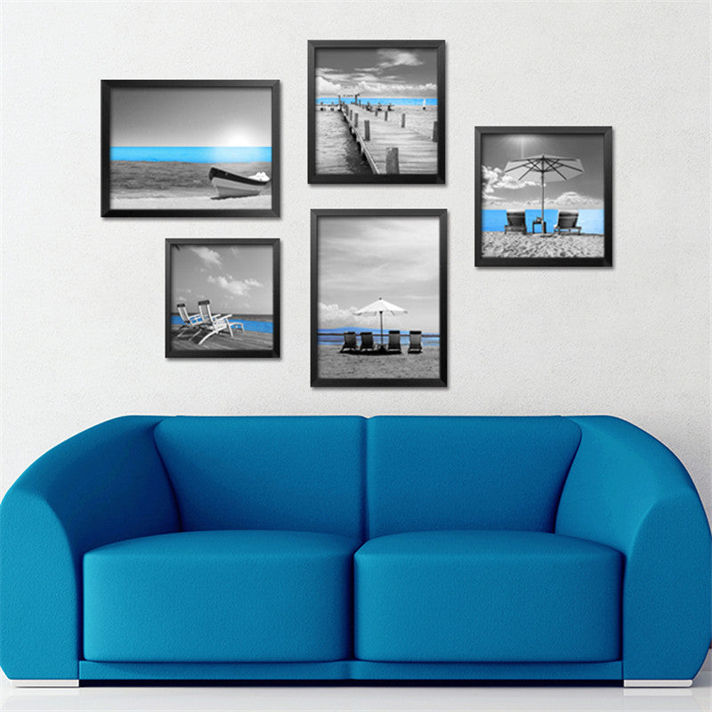 5pcs/set blue sea shore bridge oil paintings modern canvas paintings wall pictures for living room art poster print FG0022-2