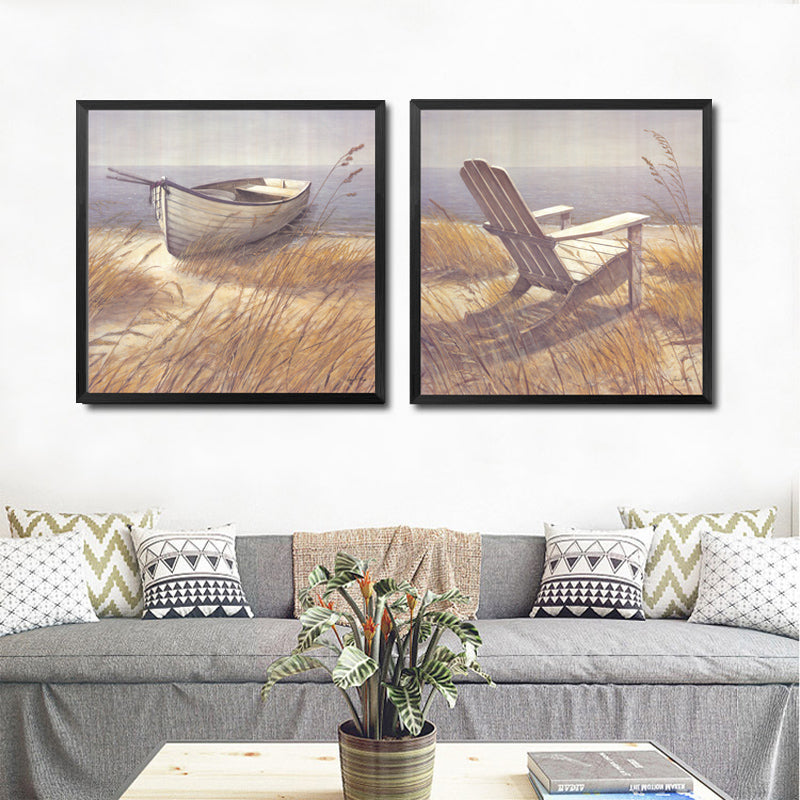 2pcs/set Seaside Scenery Wall Art Canvas Painting Posters and Prints Art Picture Chair Boat Wall Pictures No Poster Frame HD2132