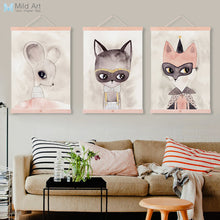 Load image into Gallery viewer, Moder Cute Animals Cat Fox Wooden Framed Canvas Painting Nursery Kids Room Home Decor Wall Art Print Picture Poster Scroll
