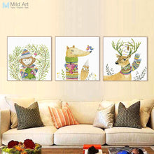 Load image into Gallery viewer, Kawaii Cute Animal Deer Fox Large Canvas Art Print Poster Wall Picture Modern Nordic Kids Room Home Deco Painting No Frame Gifts

